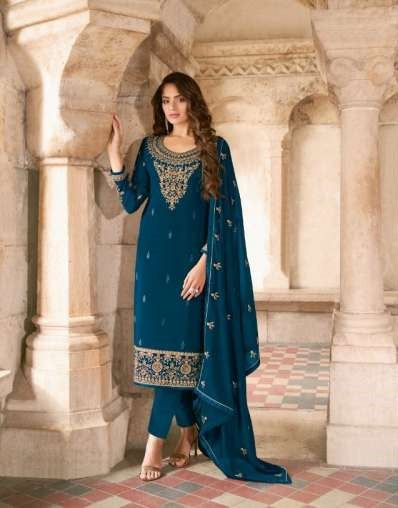 Sea Blue Color Georgette With Embroidery Work Salwar Suit - Joshindia