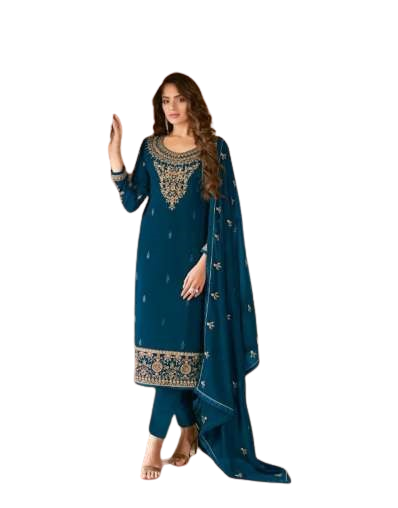 Sea Blue Color Georgette With Embroidery Work Salwar Suit