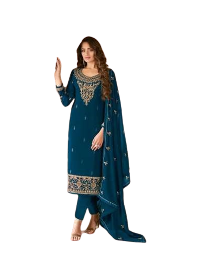 Sea Blue Color Georgette With Embroidery Work Salwar Suit - Joshindia