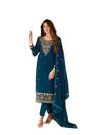 Sea Blue Color Georgette With Embroidery Work Salwar Suit - Joshindia