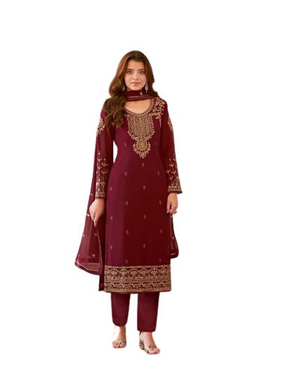 Maroon Color Georgette With Embroidery Work Salwar Suit