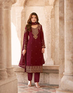 Maroon Color Georgette With Embroidery Work Salwar Suit - Joshindia