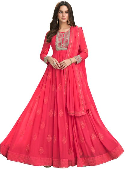 Pink Color faux Georgette With Embroidery Long Anarkali Suit
