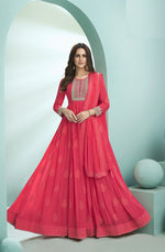 Pink Color faux Georgette With Embroidery Long Anarkali Suit - Joshindia