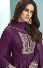 Purple Color faux Georgette With Embroidery Long Anarkali Suit - Joshindia