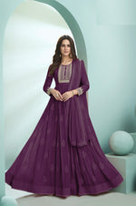 Purple Color faux Georgette With Embroidery Long Anarkali Suit - Joshindia