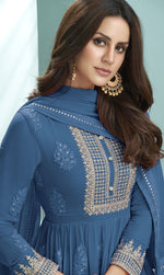 Blue Color faux Georgette With Embroidery Long Anarkali Suit - Joshindia