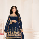 Blue Color faux Georgette With Mirror Work Patiyala Salwar Suit - Joshindia