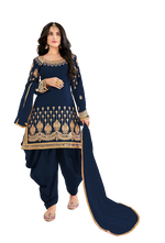 Blue Color faux Georgette With Mirror Work Patiyala Salwar Suit - Joshindia