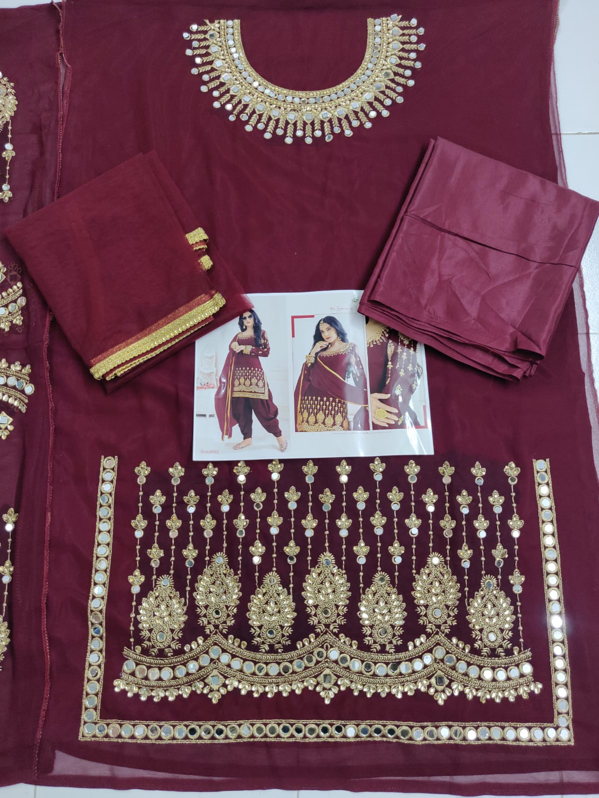 Maroon Color faux Georgette With Mirror Work Patiyala Salwar Suit - Joshindia
