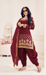 Maroon Color faux Georgette With Mirror Work Patiyala Salwar Suit - Joshindia