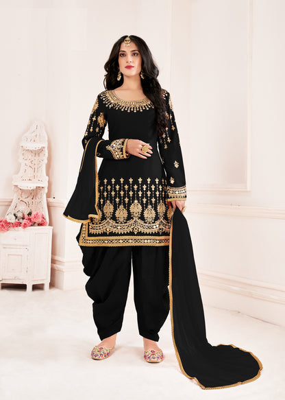Black Color faux Georgette With Mirror Work Patiyala Salwar Suit