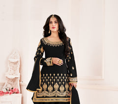 Black Color faux Georgette With Mirror Work Patiyala Salwar Suit - Joshindia