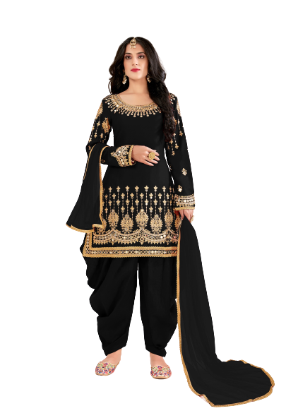 Black Color faux Georgette With Mirror Work Patiyala Salwar Suit