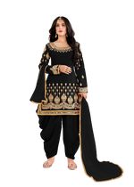 Black Color faux Georgette With Mirror Work Patiyala Salwar Suit - Joshindia