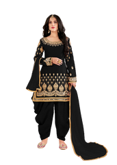 Black Color faux Georgette With Mirror Work Patiyala Salwar Suit - Joshindia