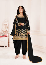 Black Color faux Georgette With Mirror Work Patiyala Salwar Suit - Joshindia