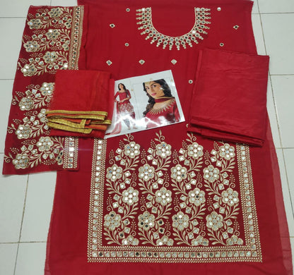 Red color faux Georgette Patiyala Salwar Suit