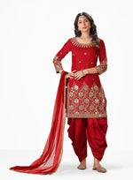 Red color faux Georgette Patiyala Salwar Suit - Joshindia