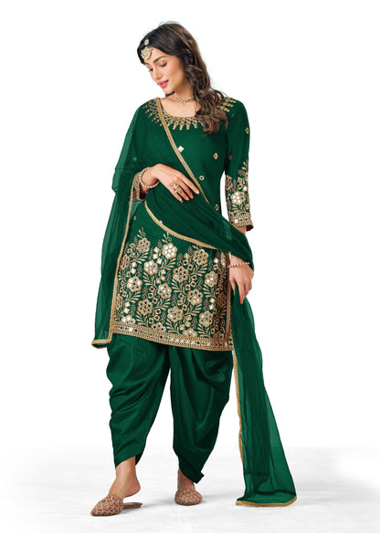 Green faux Georgette Patiyala Salwar Suit