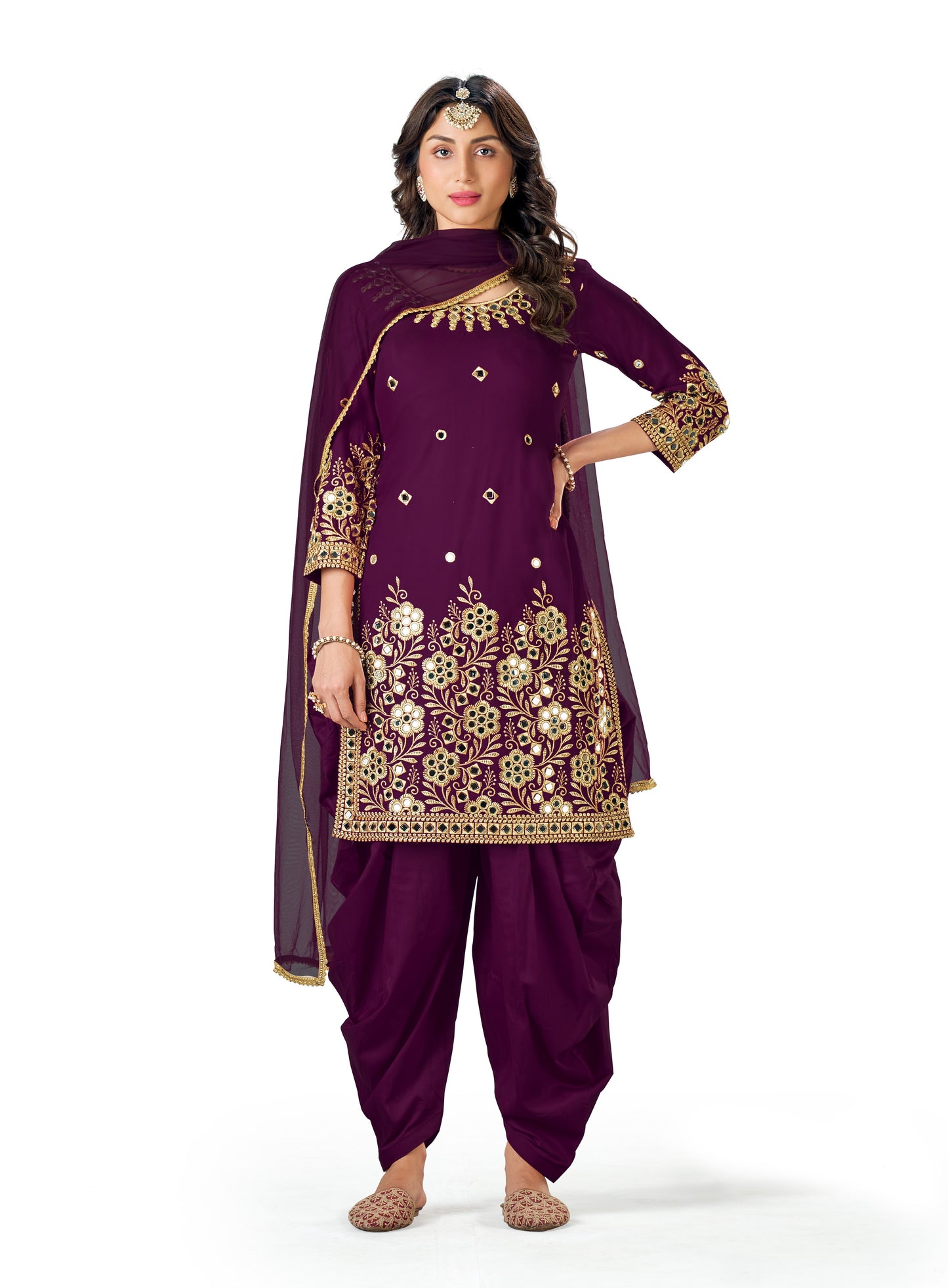 Purple faux Georgette Patiyala Salwar Suit