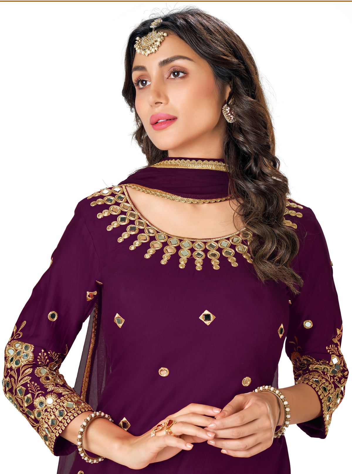 Purple faux Georgette Patiyala Salwar Suit - Joshindia