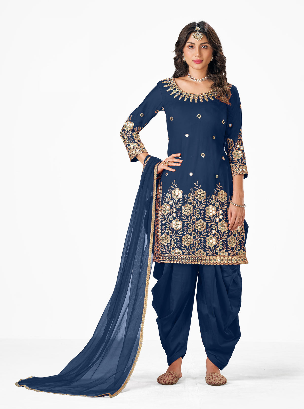 Blue faux Georgette Patiyala Salwar Suit - Joshindia