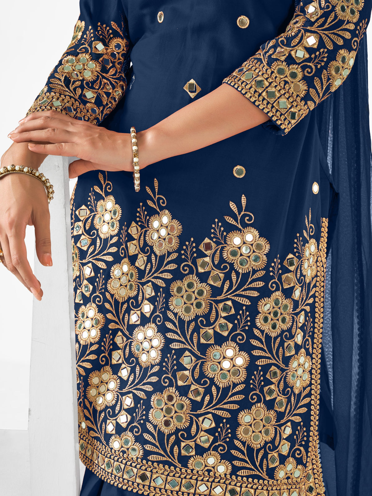 Blue faux Georgette Patiyala Salwar Suit - Joshindia