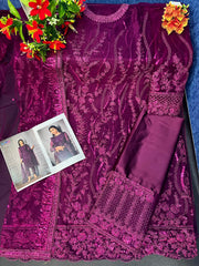Purple Color Women Soft Net Embroidery Work Straight Salwar Suit For Woman - Joshindia