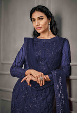 Blue Color Women Soft Net Embroidery Work Straight Salwar Suit For Woman - Joshindia