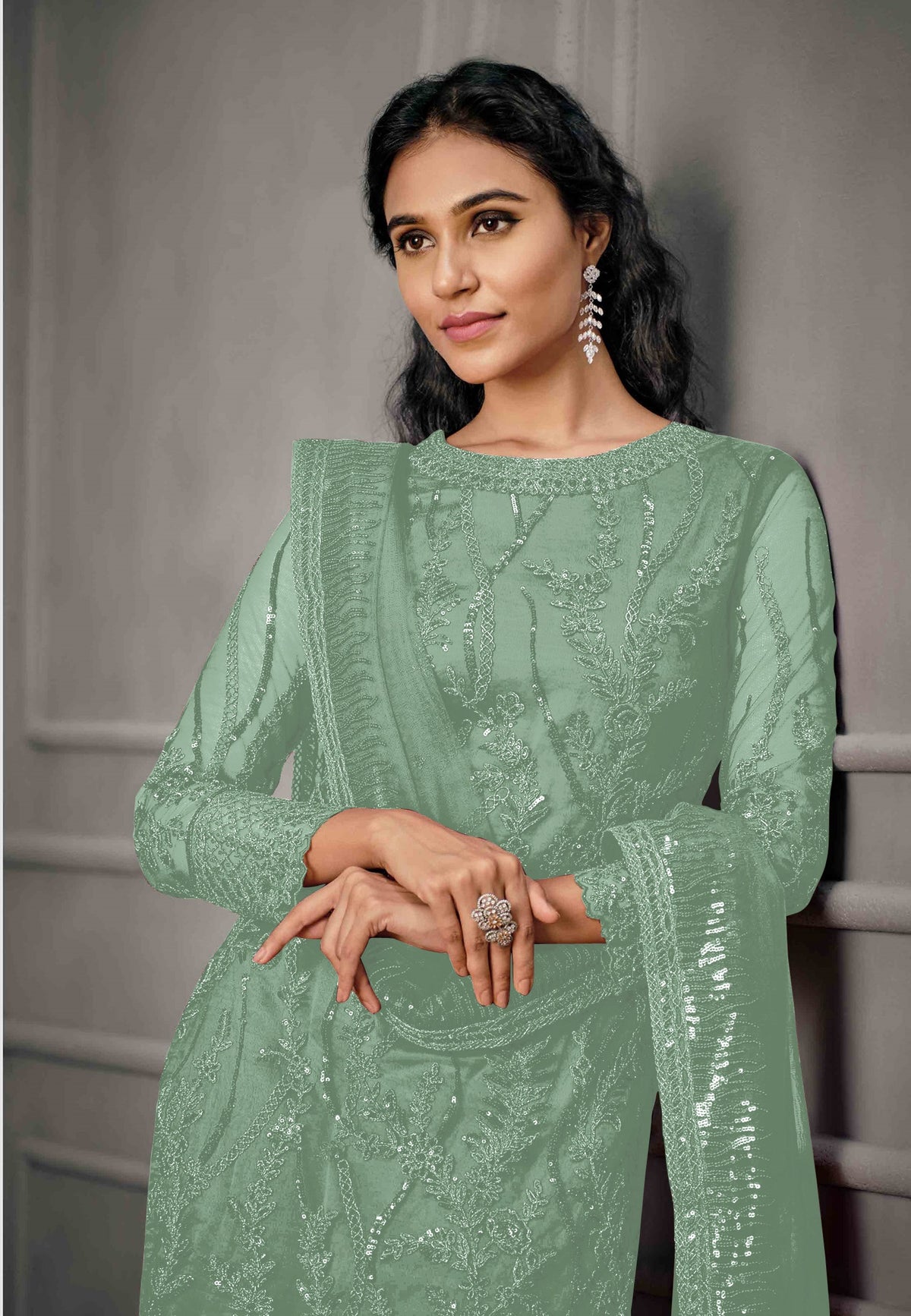 Sky Blue Color Women Soft Net Embroidery Work Straight Salwar Suit For Woman - Joshindia