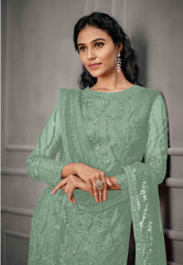 Sky Blue Color Women Soft Net Embroidery Work Straight Salwar Suit For Woman - Joshindia