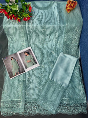 Sky Blue Color Women Soft Net Embroidery Work Straight Salwar Suit For Woman - Joshindia