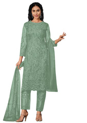 Sky Blue Color Women Soft Net Embroidery Work Straight Salwar Suit For Woman - Joshindia