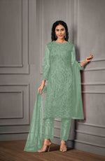 Sky Blue Color Women Soft Net Embroidery Work Straight Salwar Suit For Woman - Joshindia