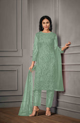 Sky Blue Color Women Soft Net Embroidery Work Straight Salwar Suit For Woman - Joshindia