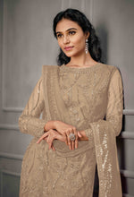 Beige Color Women Soft Net Embroidery Work Straight Salwar Suit For Woman - Joshindia