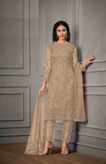 Beige Color Women Soft Net Embroidery Work Straight Salwar Suit For Woman - Joshindia