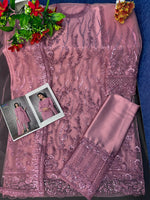 Pink Color Women Soft Net Embroidery Work Straight Salwar Suit For Woman - Joshindia