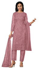 Pink Color Women Soft Net Embroidery Work Straight Salwar Suit For Woman - Joshindia