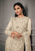 White Color Women Soft Net Embroidery Work Straight Salwar Suit For Woman - Joshindia