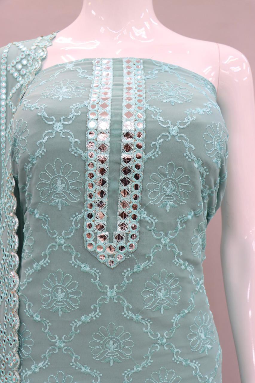 Sky Blue color Faux Georgette Foil Work Heavy Sharara Suit - Joshindia