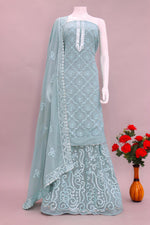 Sky Blue color Faux Georgette Foil Work Heavy Sharara Suit - Joshindia