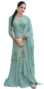 Sky Blue color Faux Georgette Foil Work Heavy Sharara Suit - Joshindia