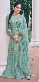 Sky Blue color Faux Georgette Foil Work Heavy Sharara Suit - Joshindia