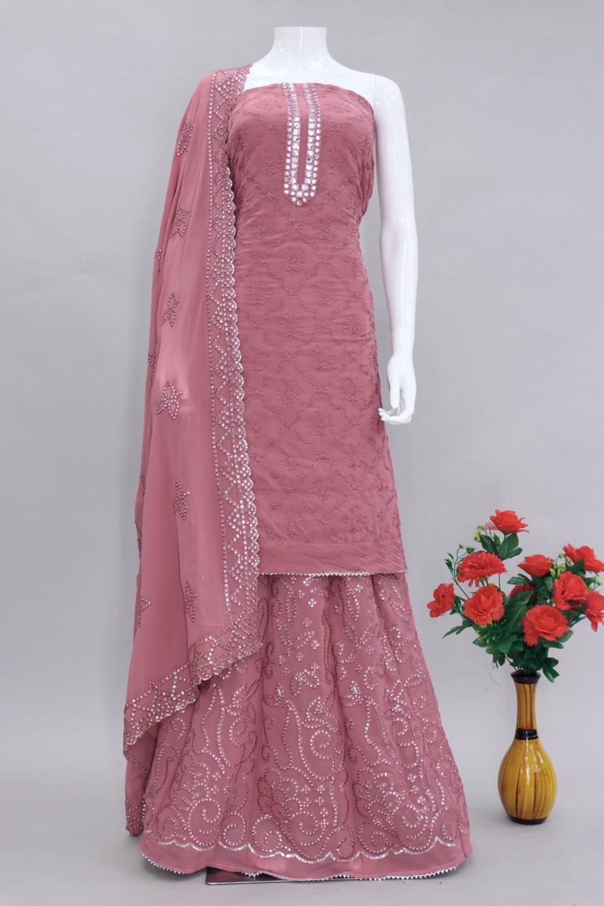 Pink colorFaux Georgette Foil Work Heavy Sharara Suit - Joshindia
