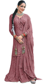 Pink colorFaux Georgette Foil Work Heavy Sharara Suit - Joshindia