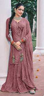 Pink colorFaux Georgette Foil Work Heavy Sharara Suit - Joshindia
