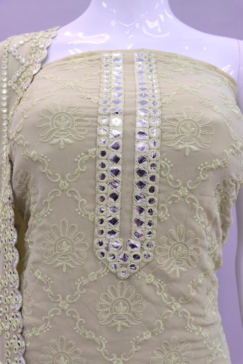 Lemon color Faux Georgette Foil Work Heavy Sharara Suit - Joshindia