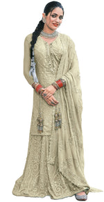 Lemon color Faux Georgette Foil Work Heavy Sharara Suit - Joshindia